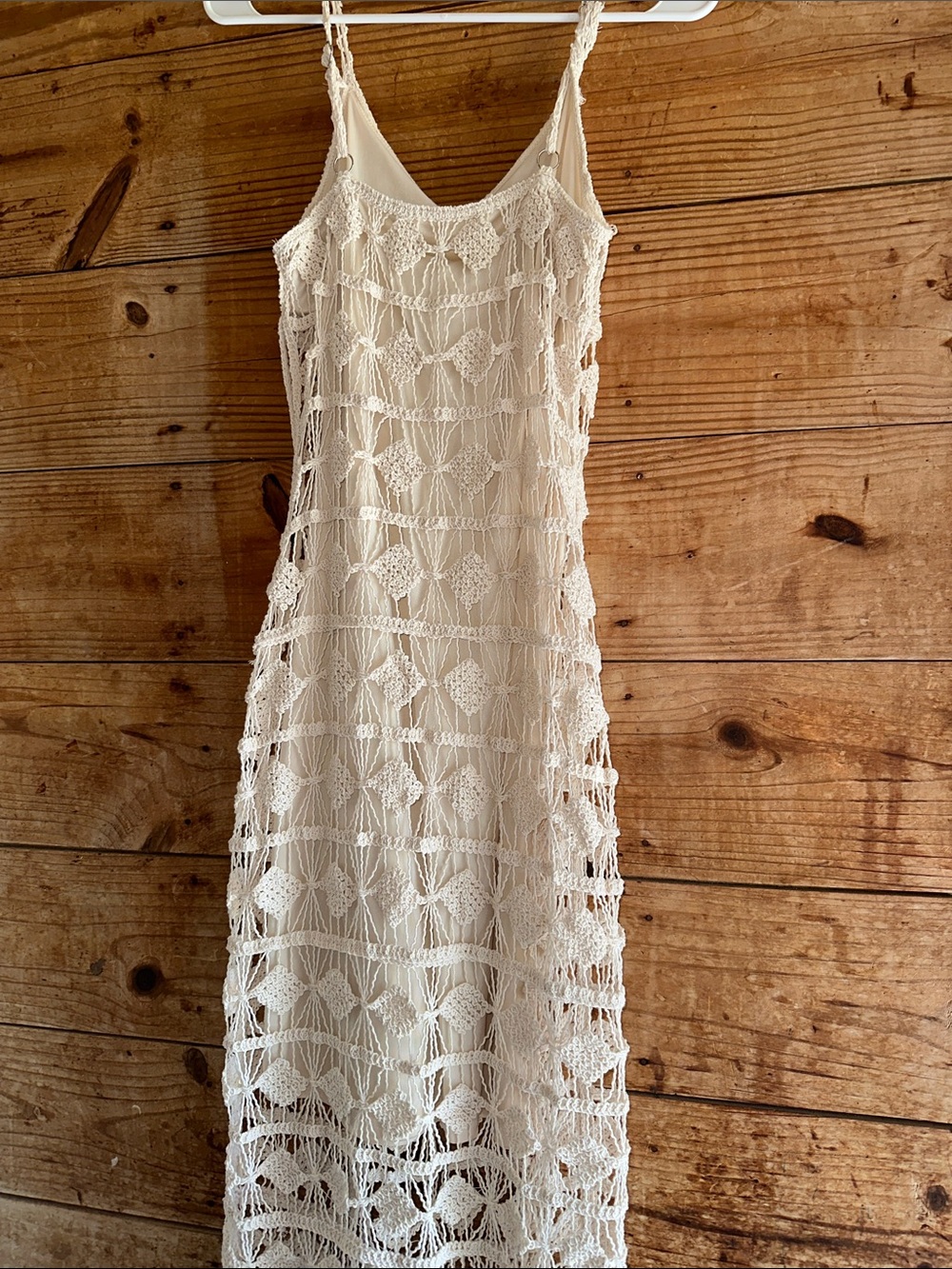Rebellion Cream Crochet Midi Dress with V-Neck - Picture 3 of 10